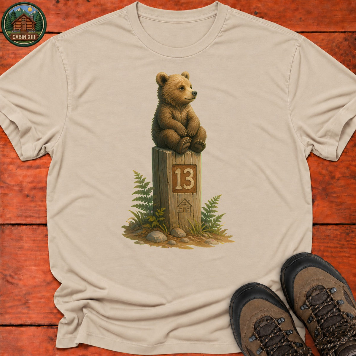 Bear On A Post T-Shirt — Sand