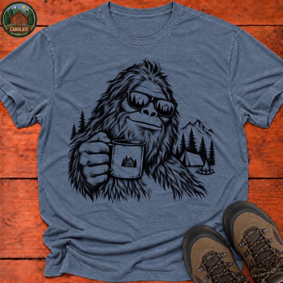 Bigfoot In Sunglasses T-Shirt — Heather Indigo