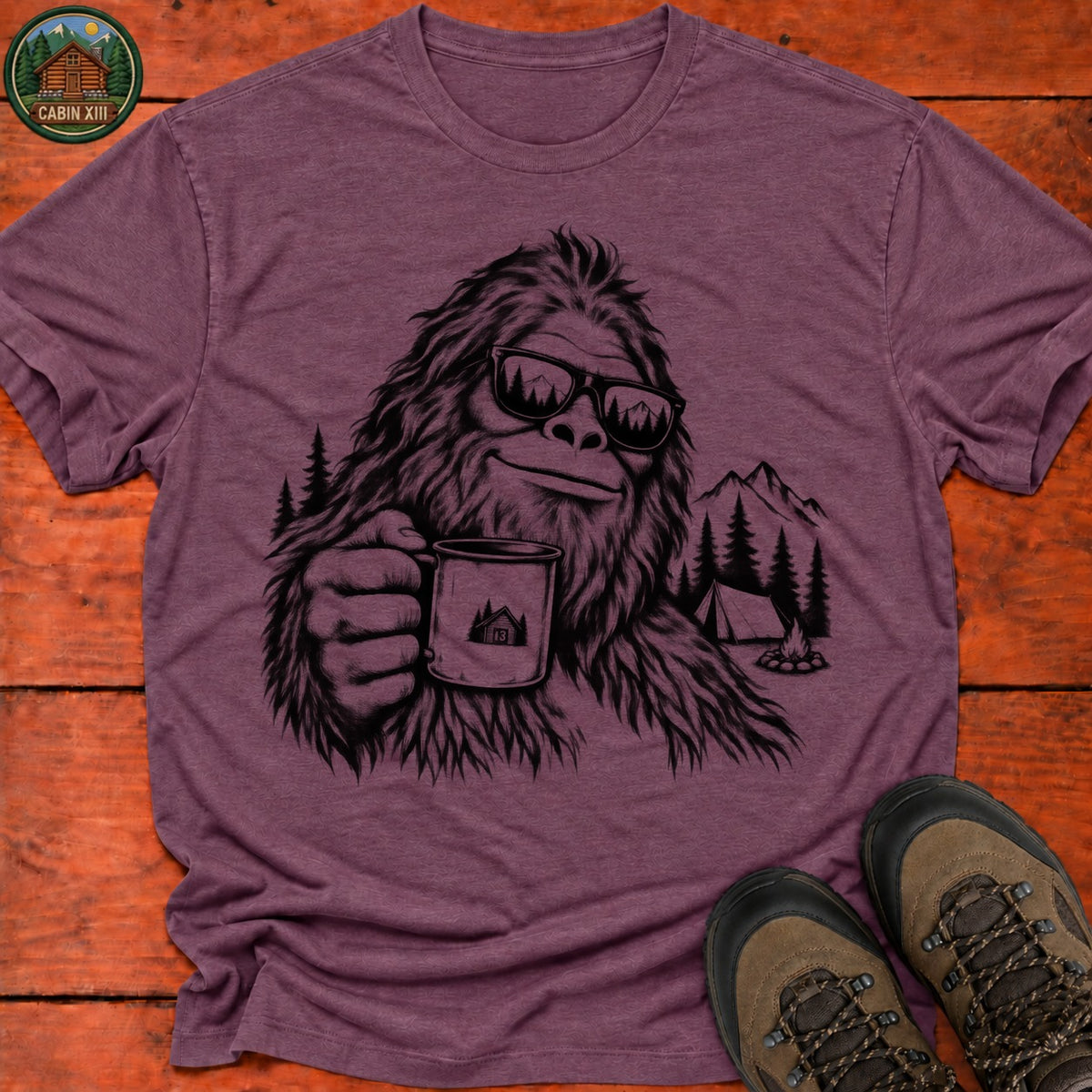 Bigfoot In Sunglasses T-Shirt — Heather Maroon