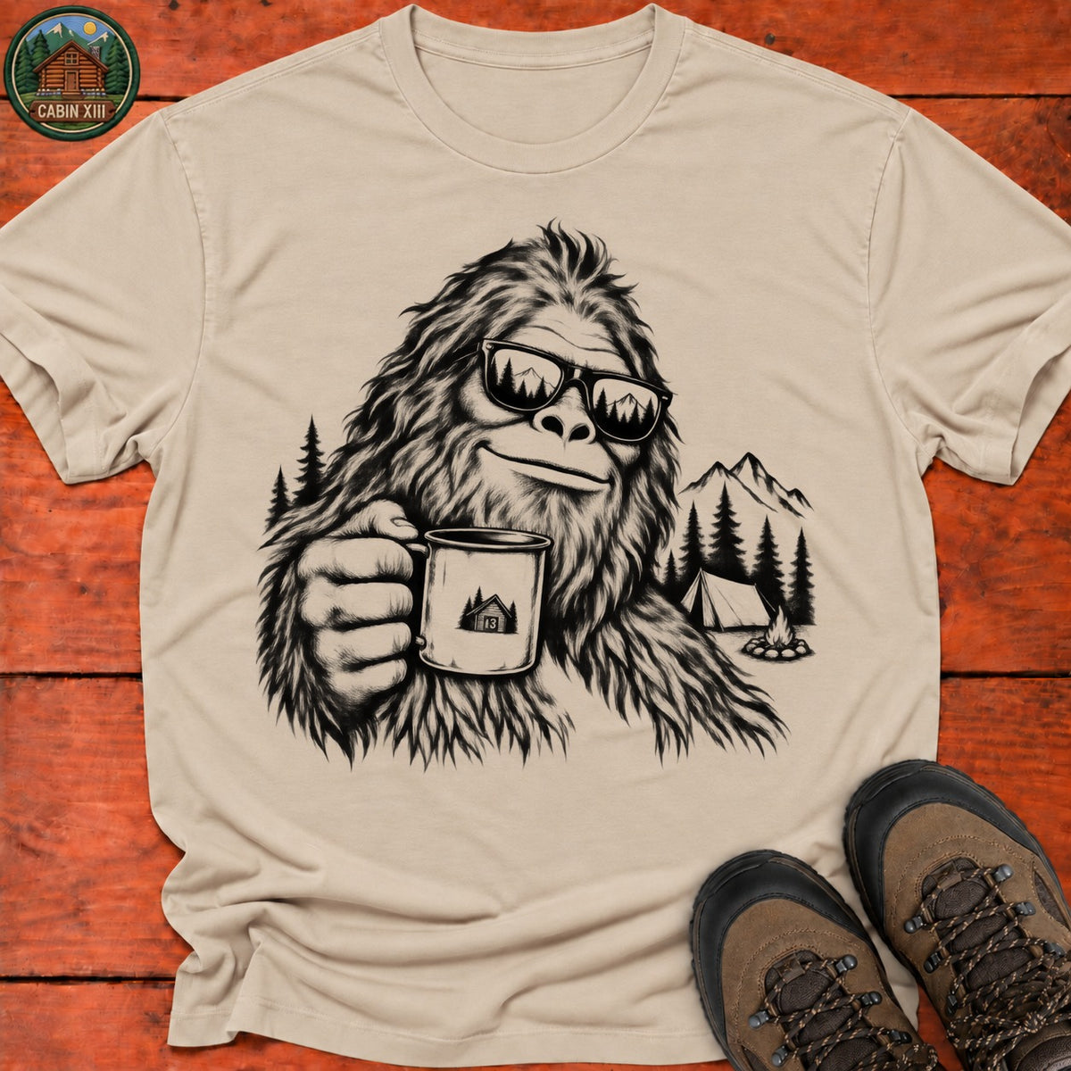 Bigfoot In Sunglasses T-Shirt — Sand