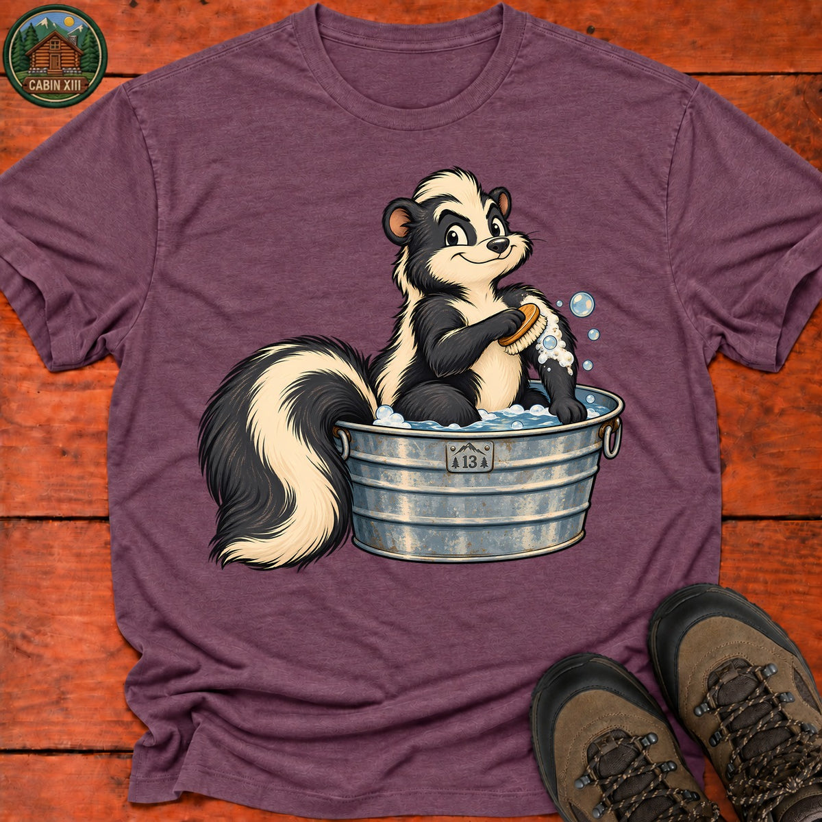Skunk Bathing T-Shirt — Heather Maroon