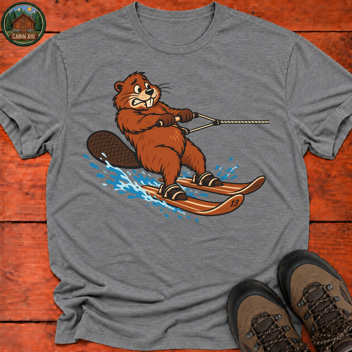 Beaver Waterskiing T-Shirt — Graphite Heather