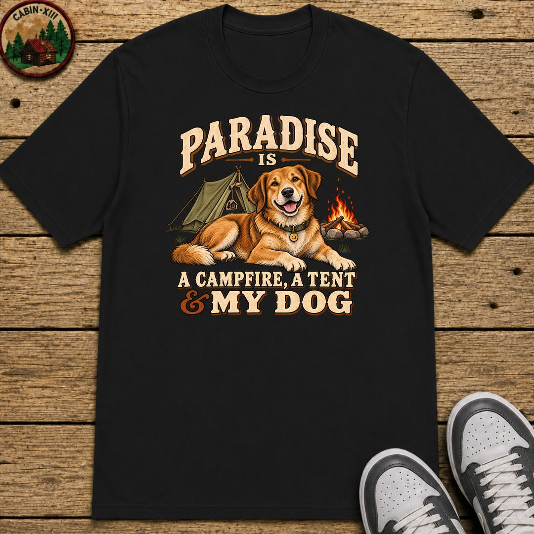 Camfire Tent and My Dog Kids T-Shirt — Black