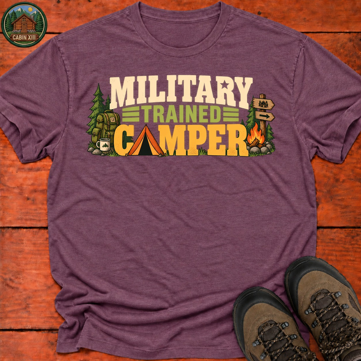 Military Trained Camper T-Shirt — Heather Maroon