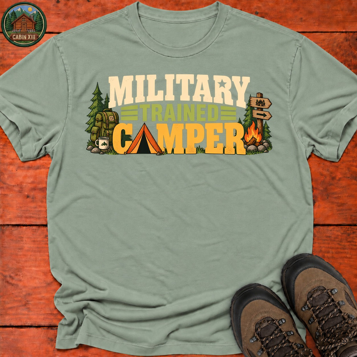 Military Trained Camper T-Shirt — Sage