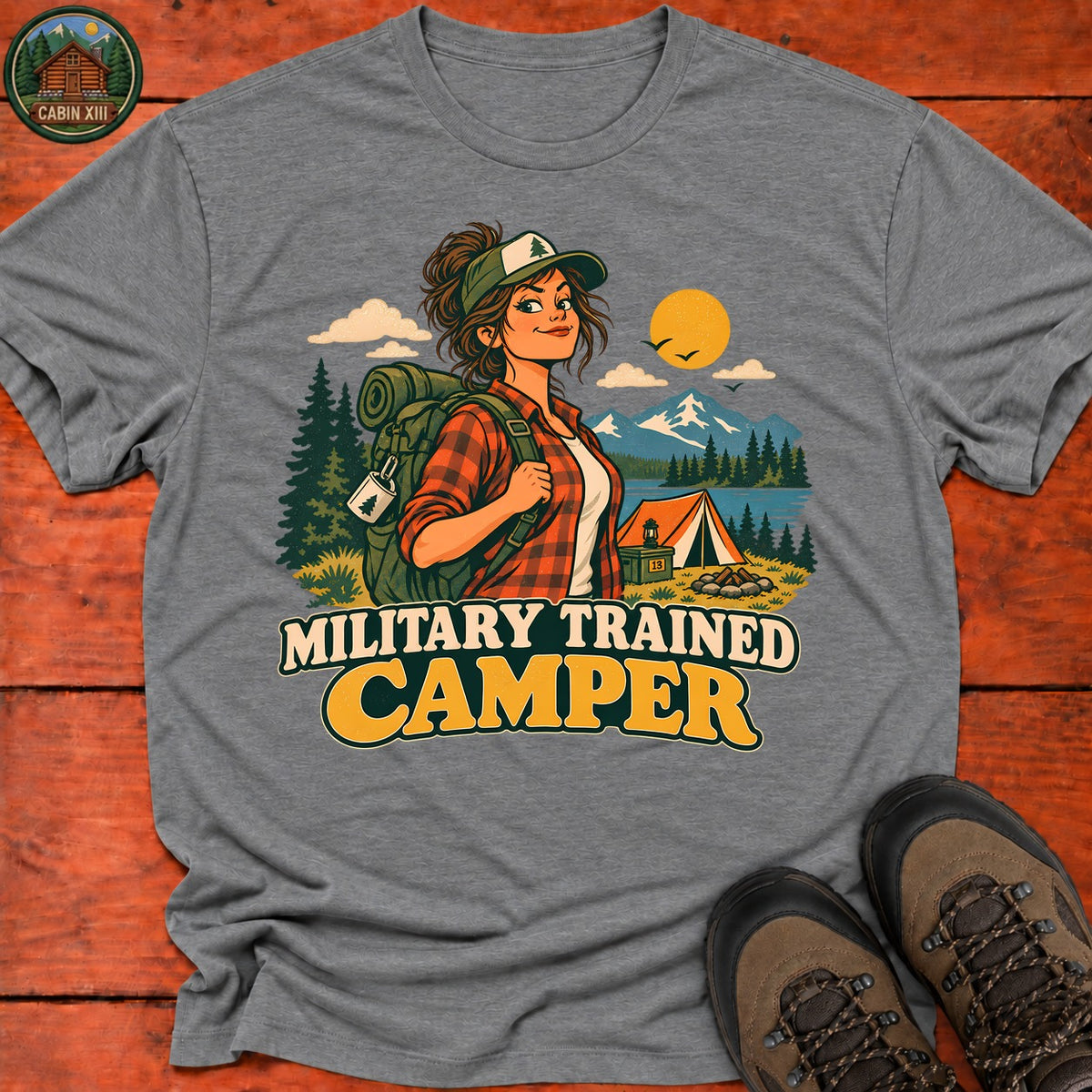 Military Trained Camper (Female) T-Shirt — Graphite Heather