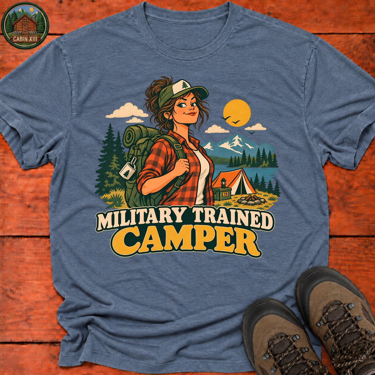 Military Trained Camper (Female) T-Shirt — Heather Indigo