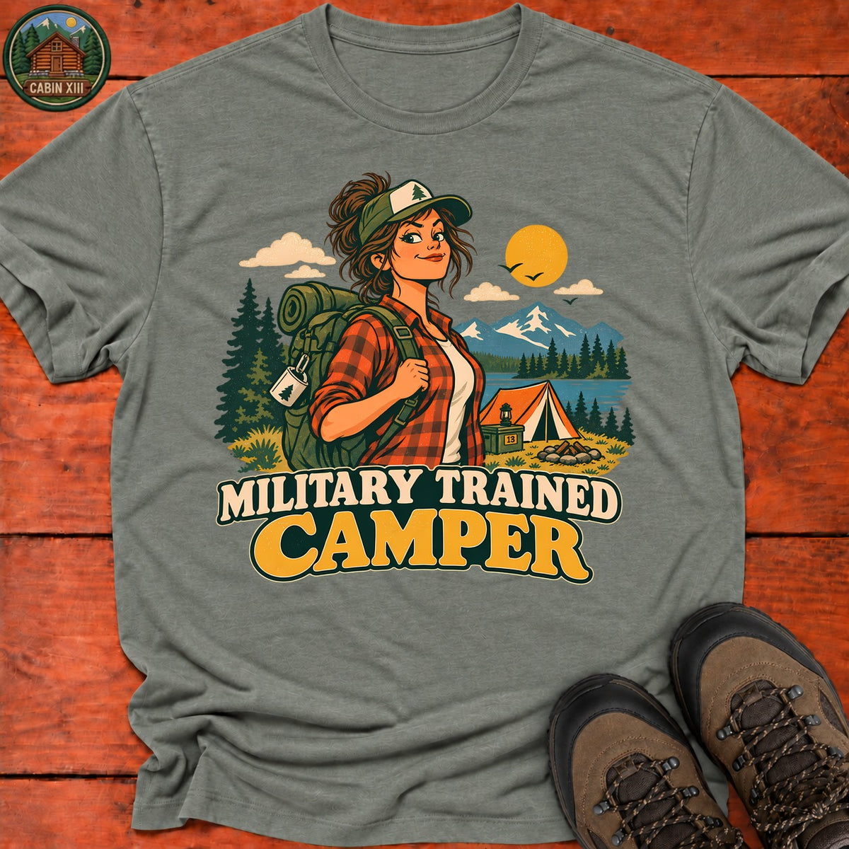 Military Trained Camper (Female) T-Shirt — Heather Military Green