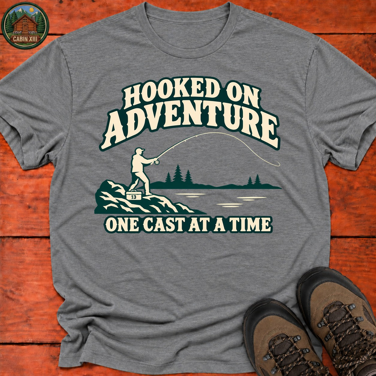 Hooked On Adventure T-Shirt — Graphite Heather