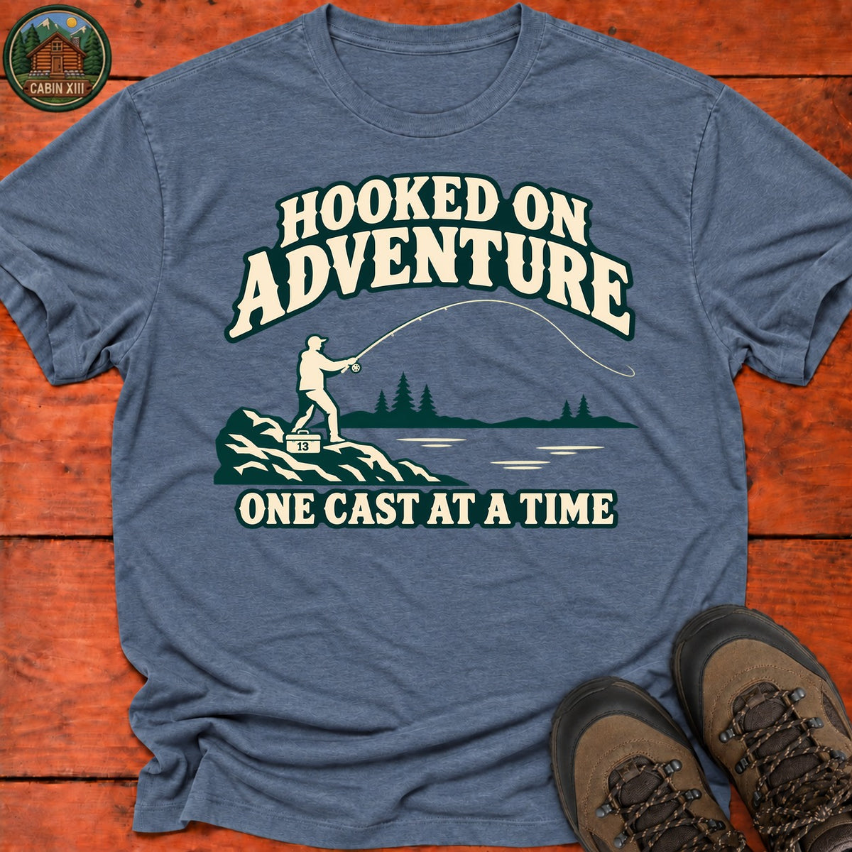 Hooked On Adventure T-Shirt — Heather Indigo