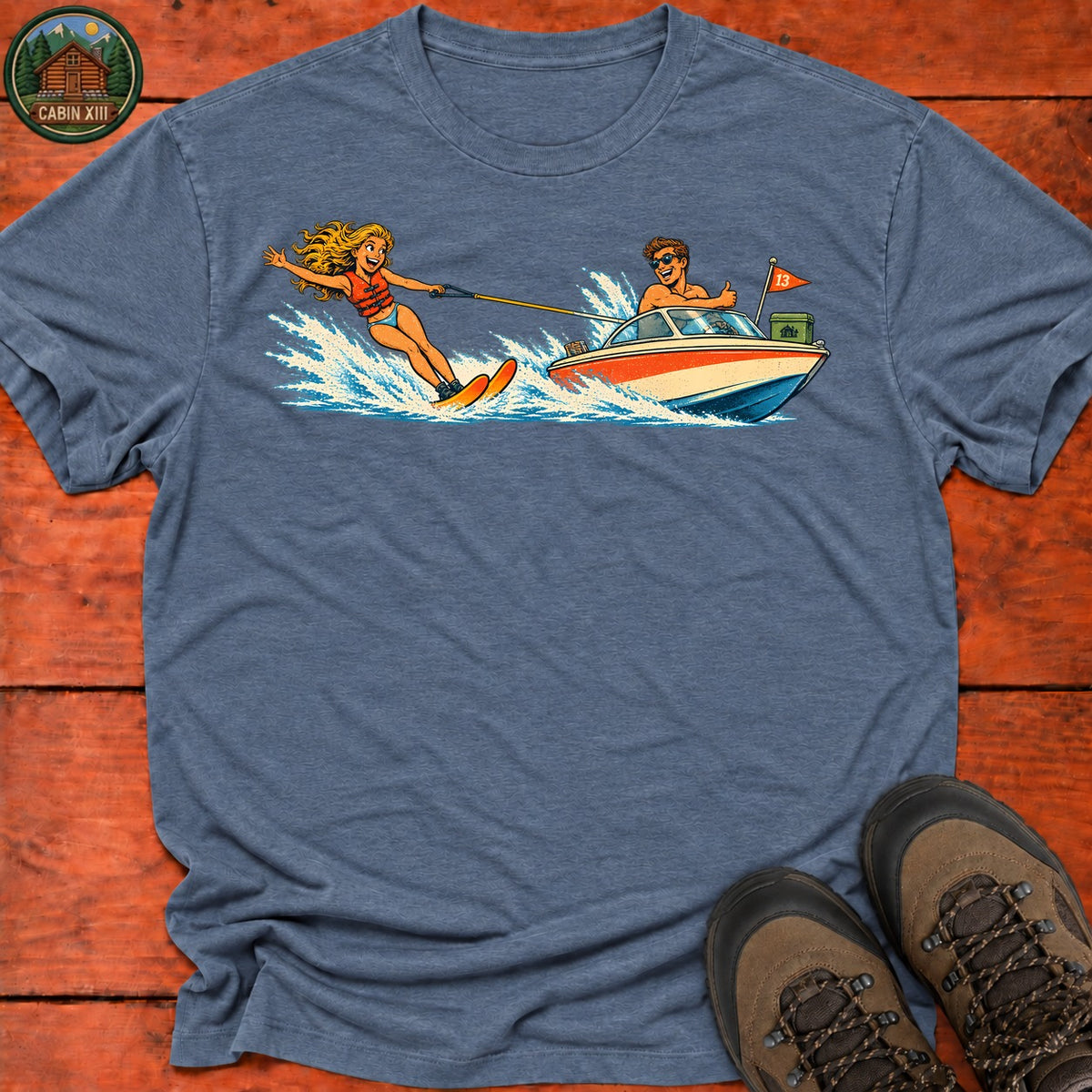 Waterskiing T-Shirt — Heather Indigo