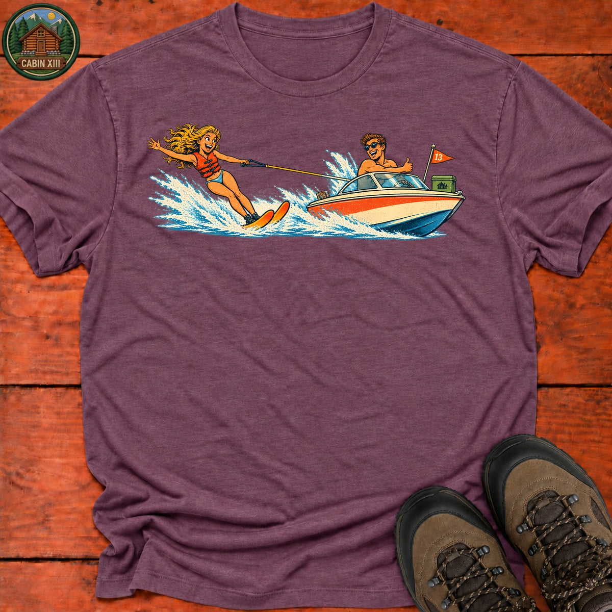 Waterskiing T-Shirt — Heather Maroon