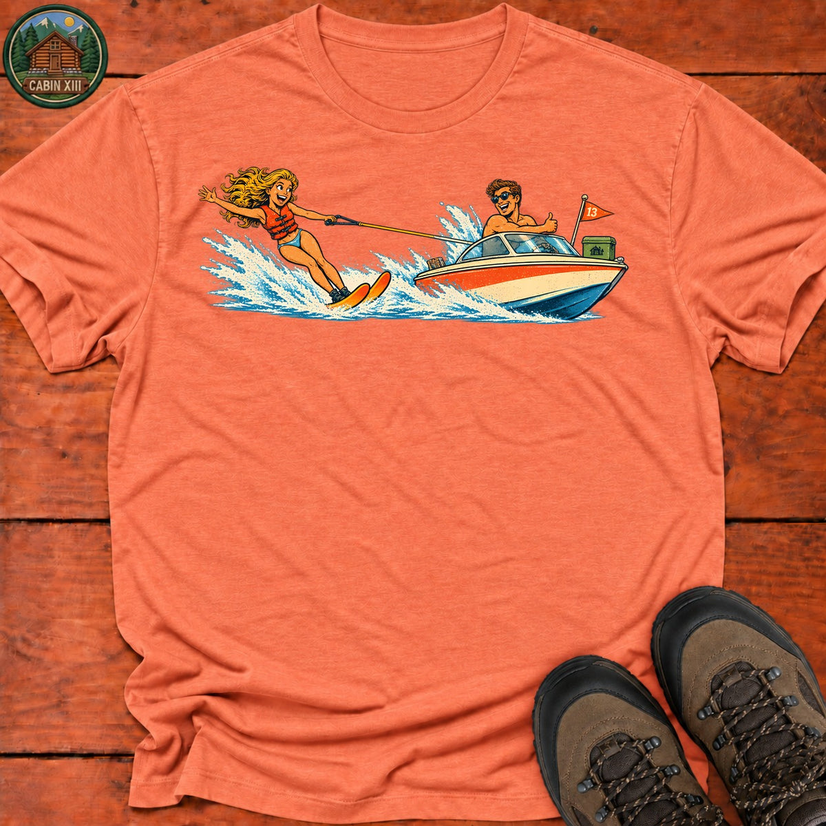 Waterskiing T-Shirt — Heather Orange