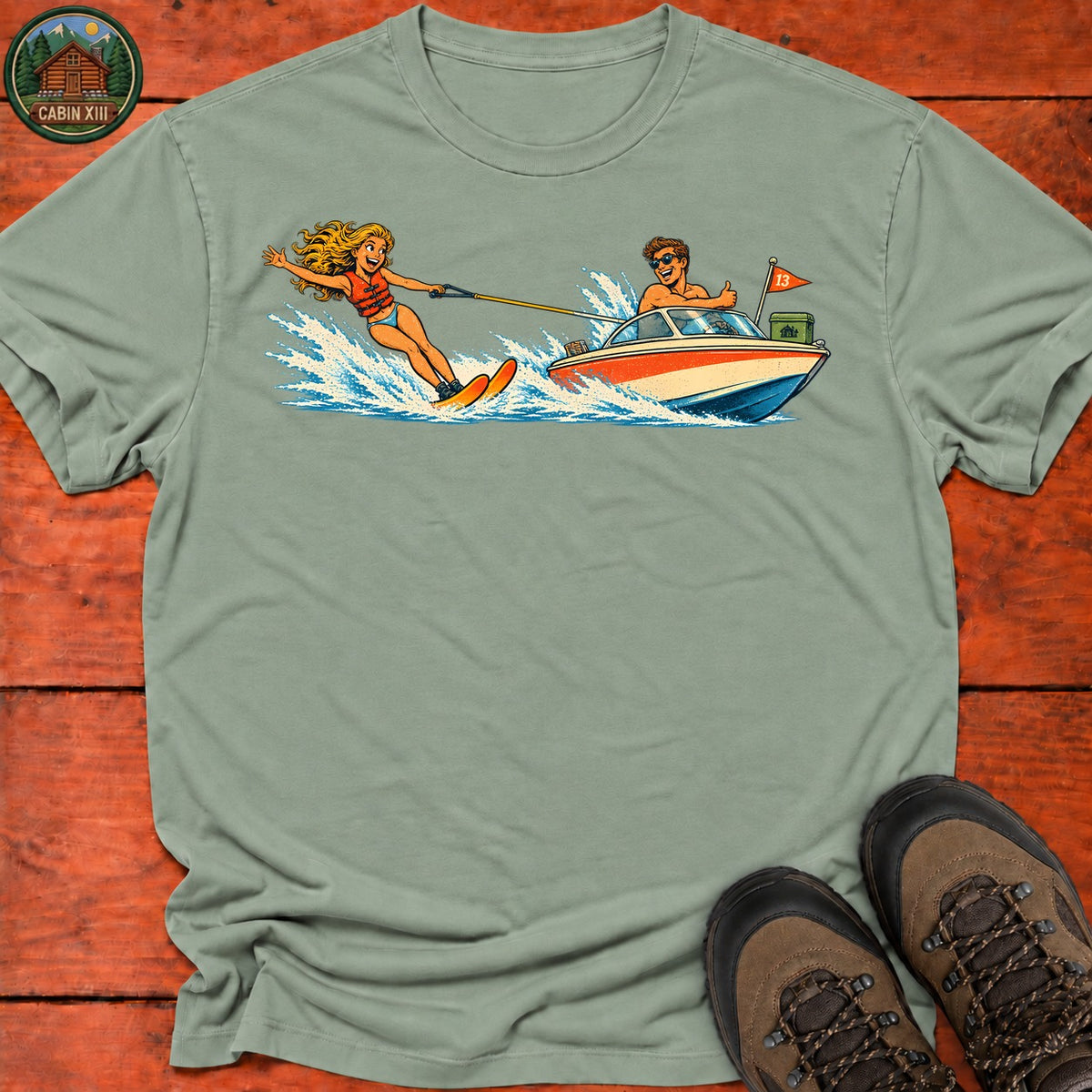 Waterskiing T-Shirt — Sage