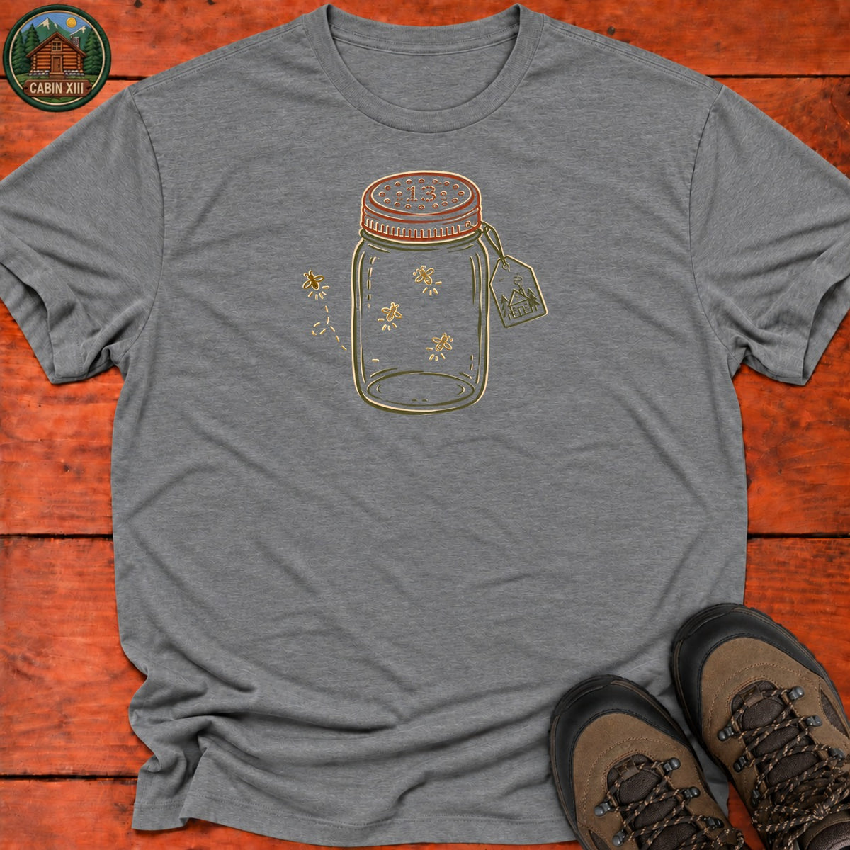 Firefly Lantern Line Art T-Shirt — Graphite Heather