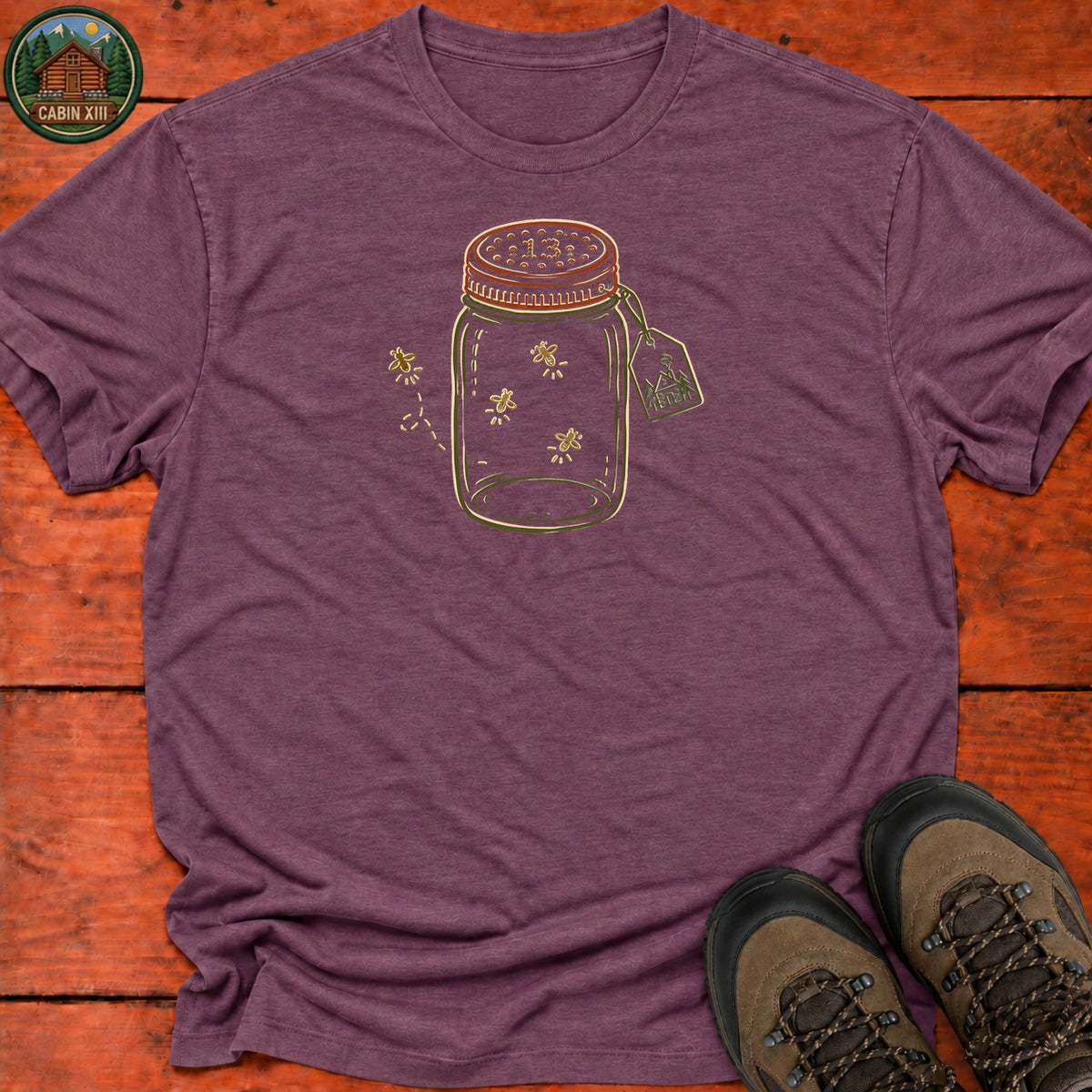 Firefly Lantern Line Art T-Shirt — Heather Maroon