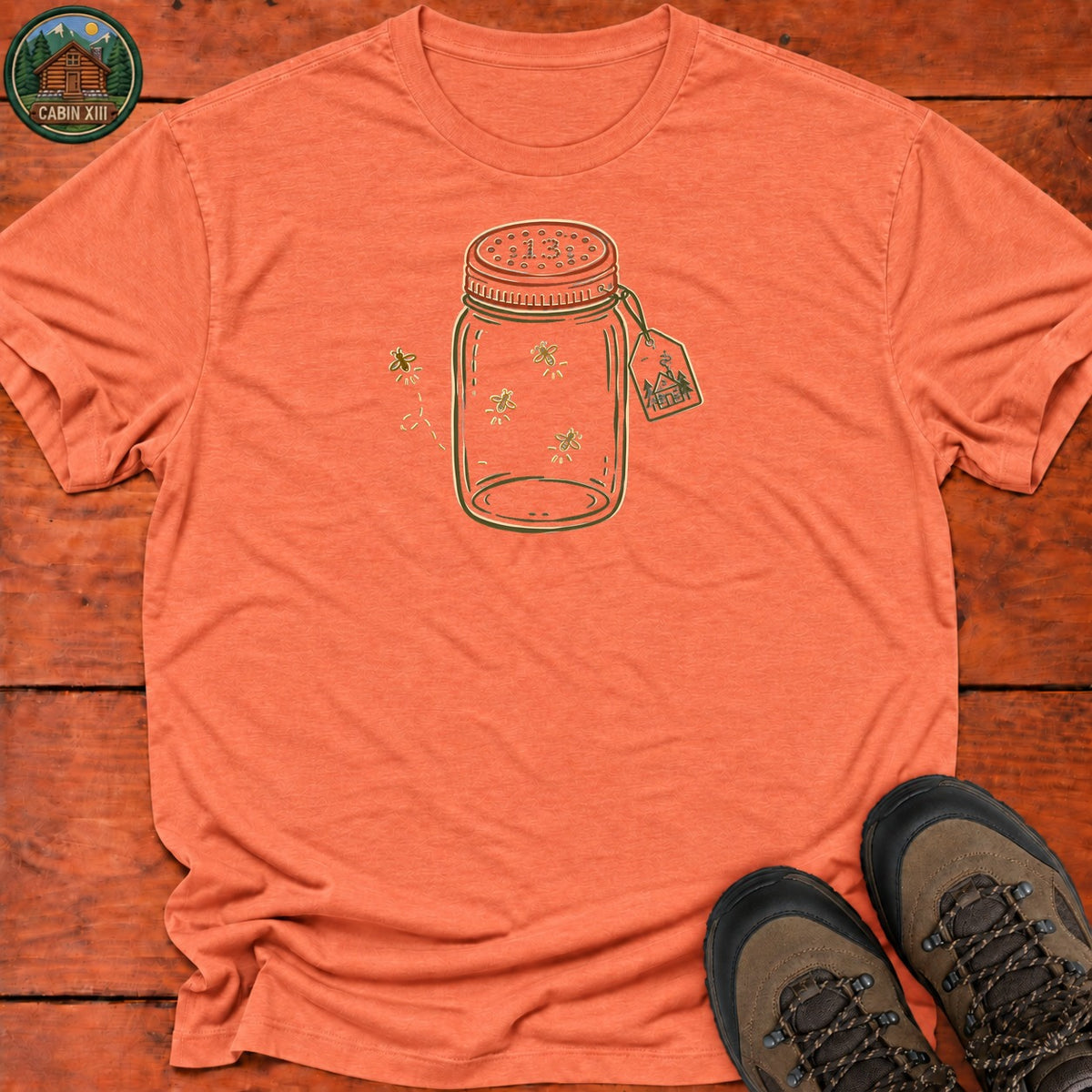 Firefly Lantern Line Art T-Shirt — Heather Orange