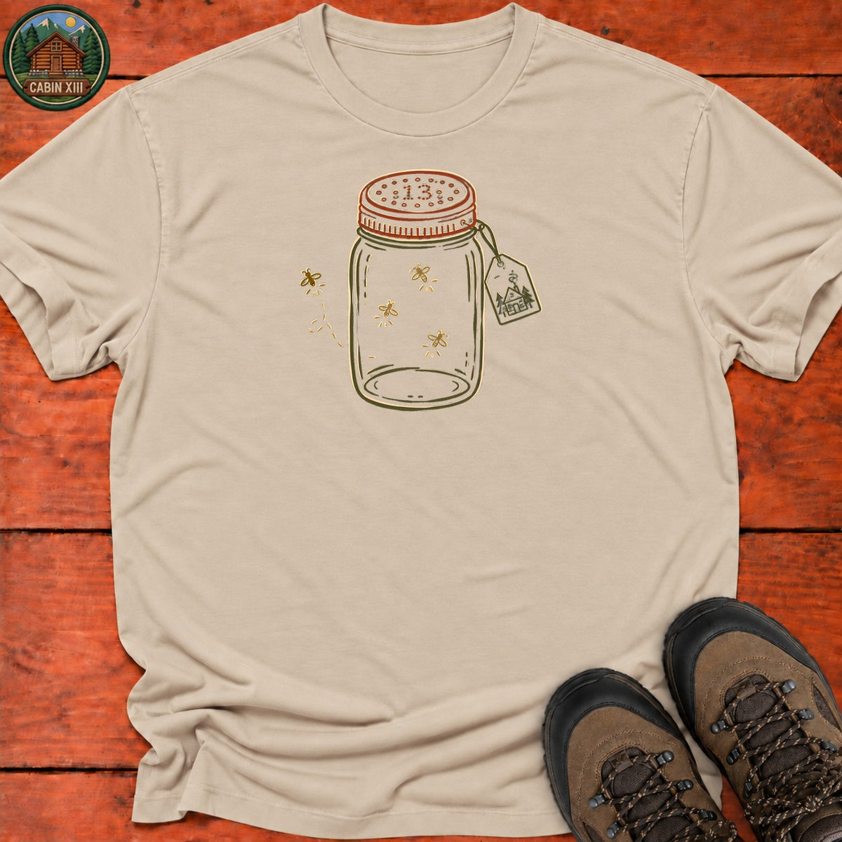 Firefly Lantern Line Art T-Shirt — Sand