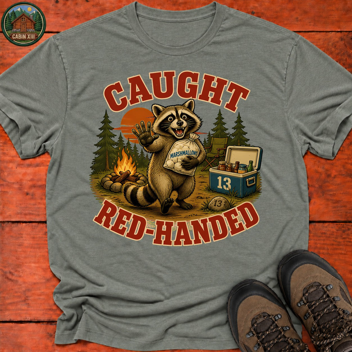 Caught Red Handed T-Shirt — Heather Military Green