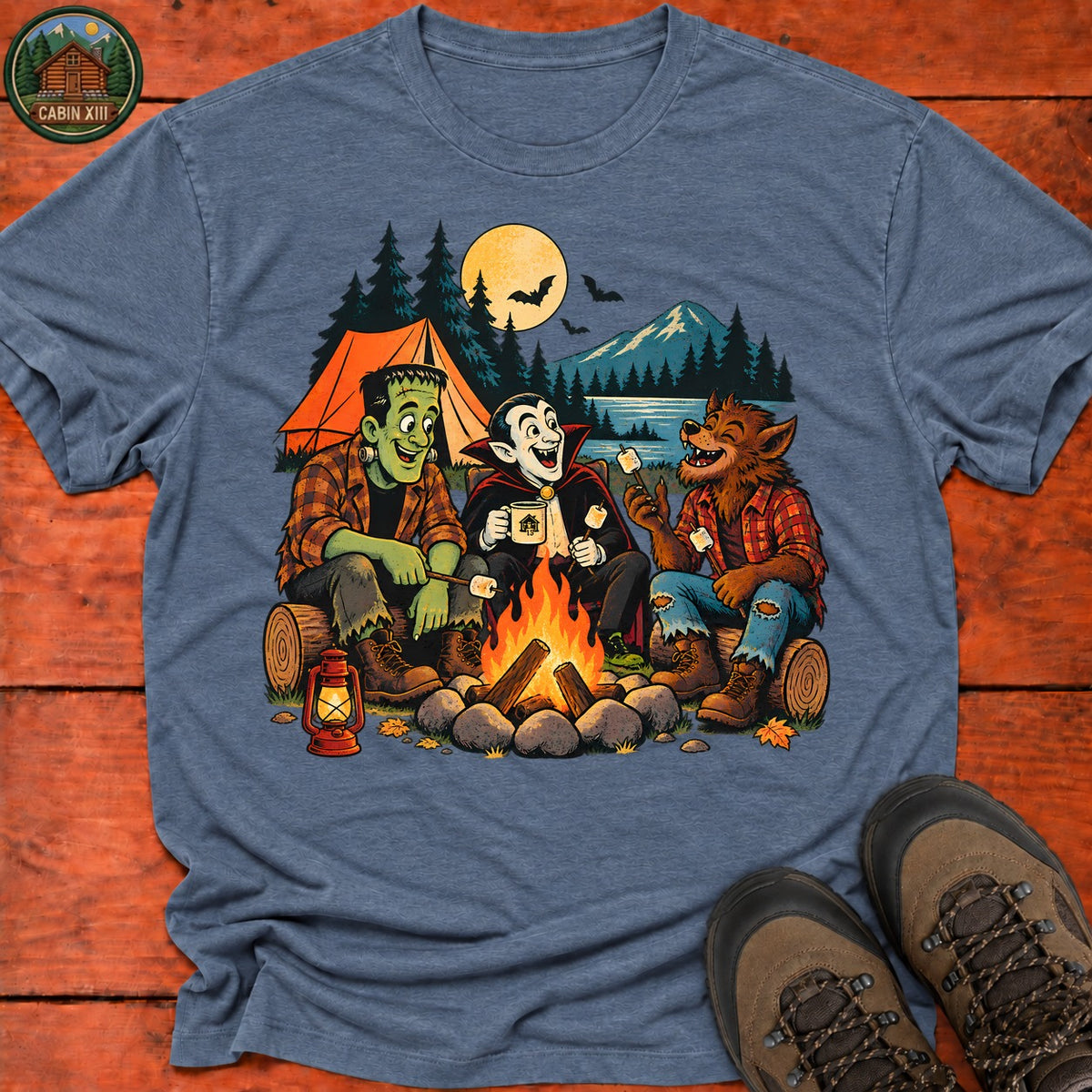 Monster's Camping T-Shirt — Heather Indigo