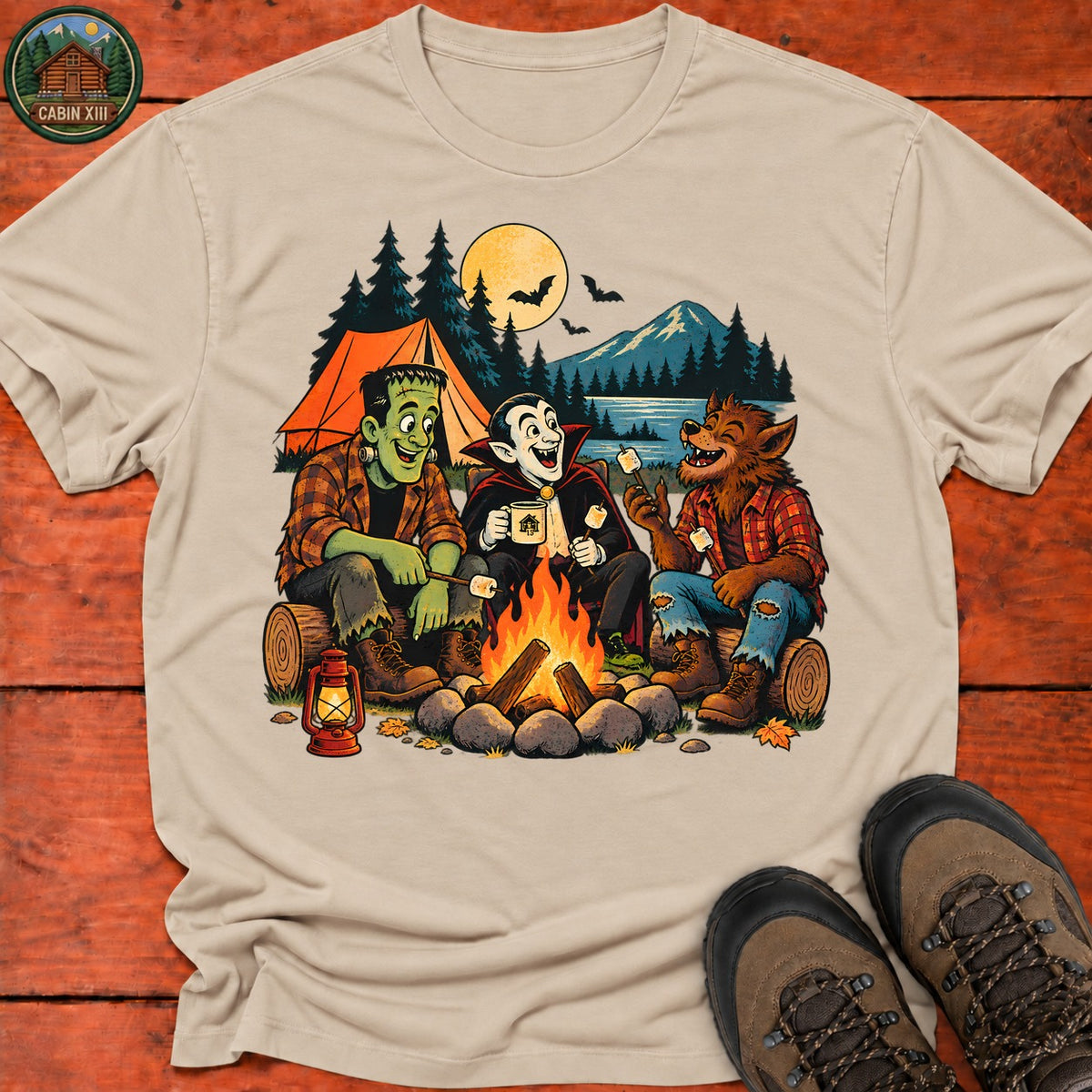 Monster's Camping T-Shirt — Sand