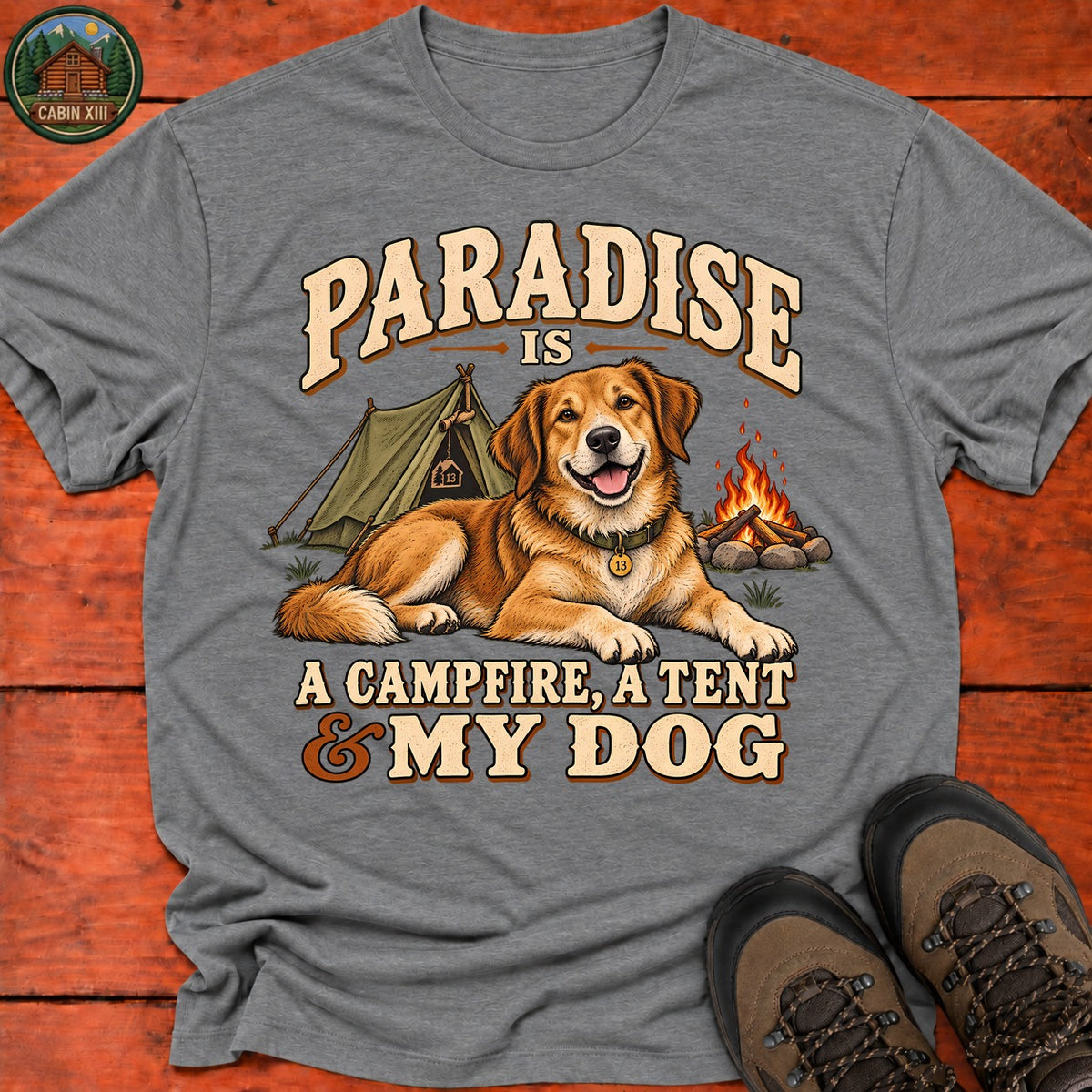 Camfire Tent and My Dog T-Shirt — Graphite Heather