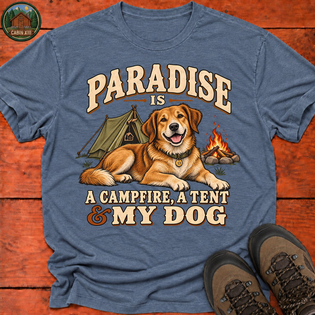 Camfire Tent and My Dog T-Shirt — Heather Indigo