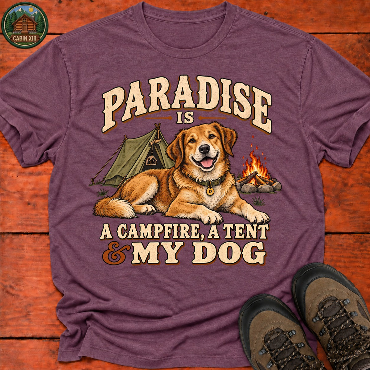 Camfire Tent and My Dog T-Shirt — Heather Maroon