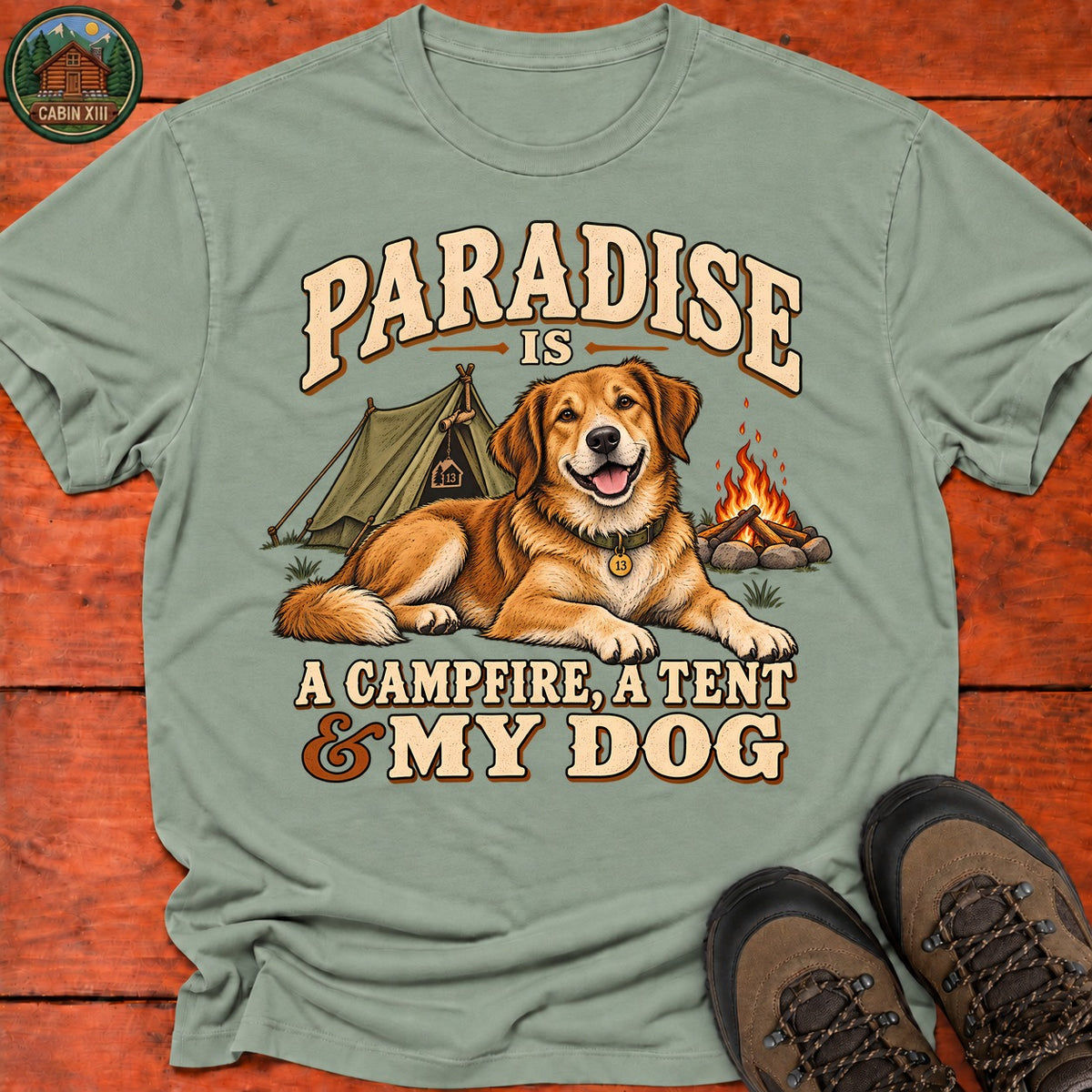 Camfire Tent and My Dog T-Shirt — Sage