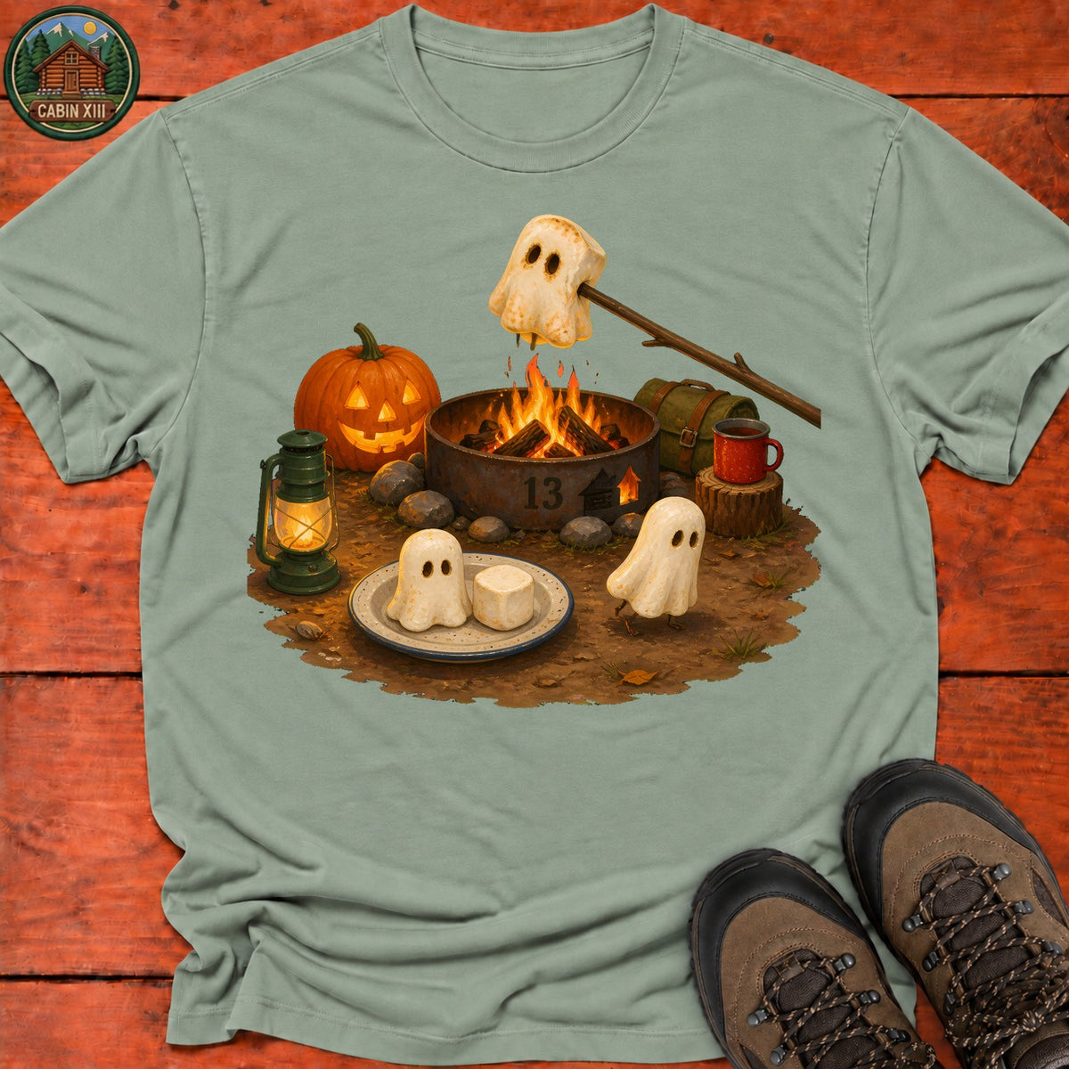 Marshmallow Ghosts Halloween T-Shirt — Sage