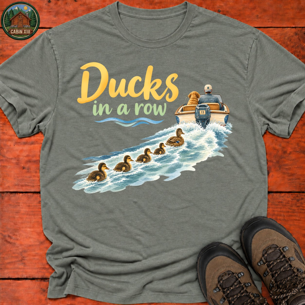 Ducks In A Row T-Shirt — Heather Military Green