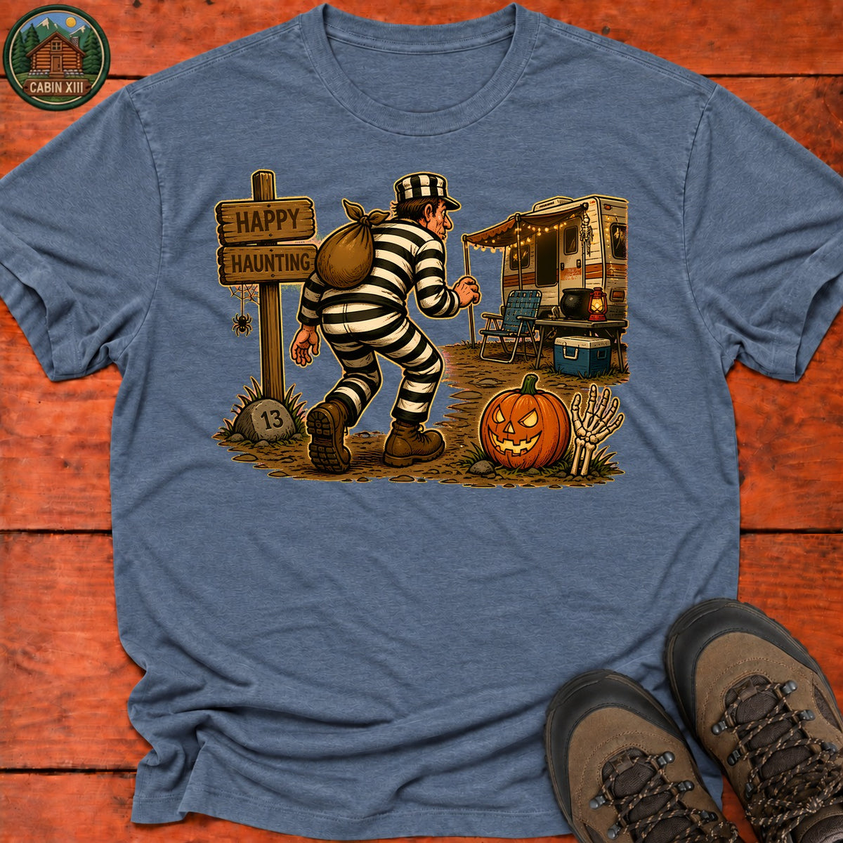 Escaped Convict Halloween T-Shirt — Heather Indigo