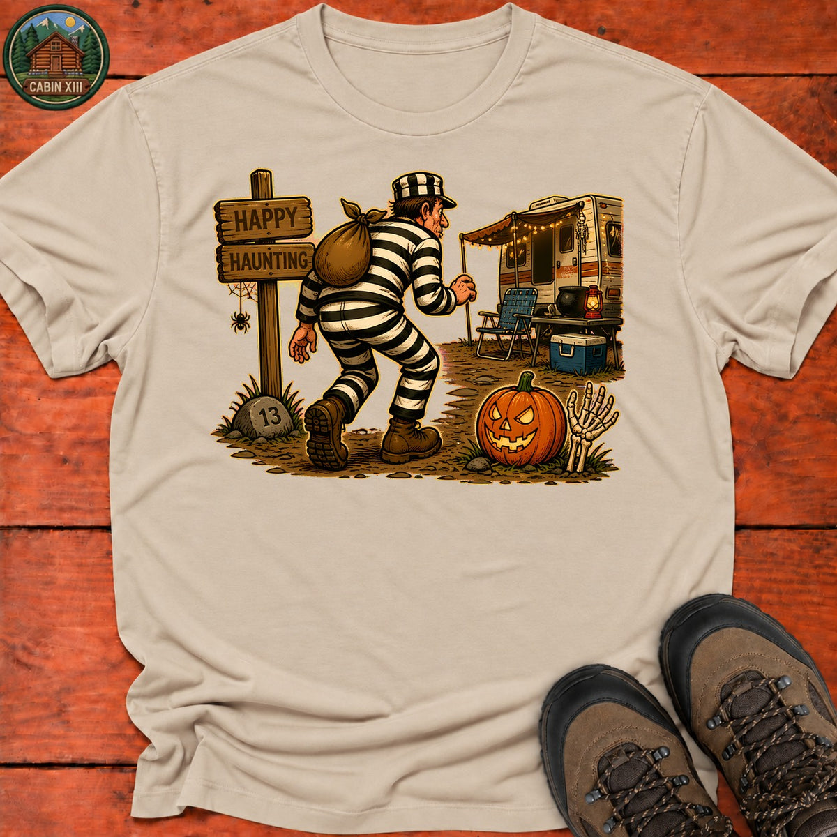 Escaped Convict Halloween T-Shirt — Sand