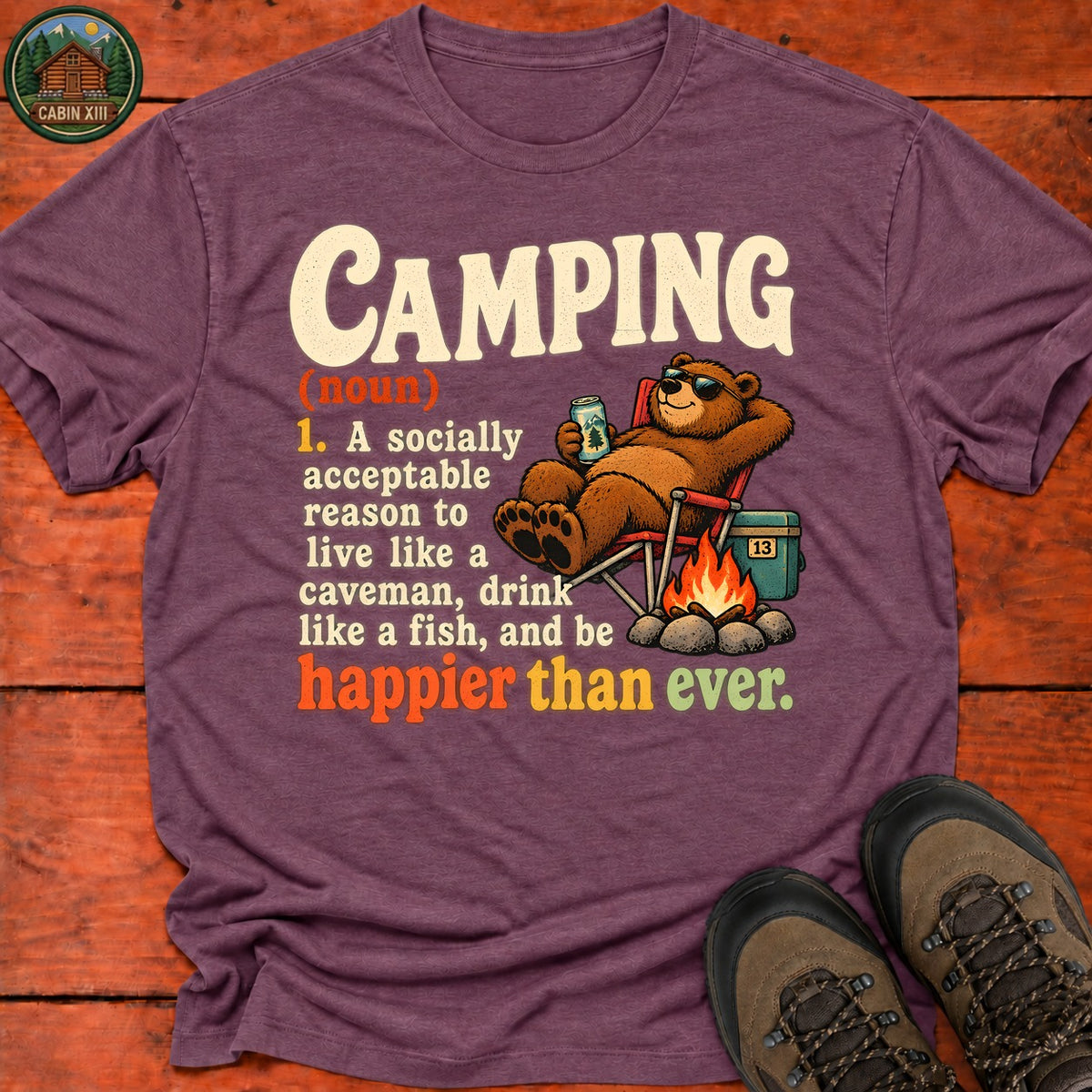 Camping Definition – Happy Camper T-Shirt — Heather Maroon