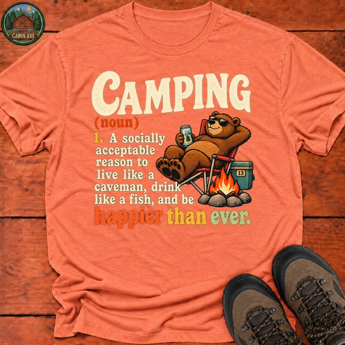 Camping Definition – Happy Camper T-Shirt — Heather Orange
